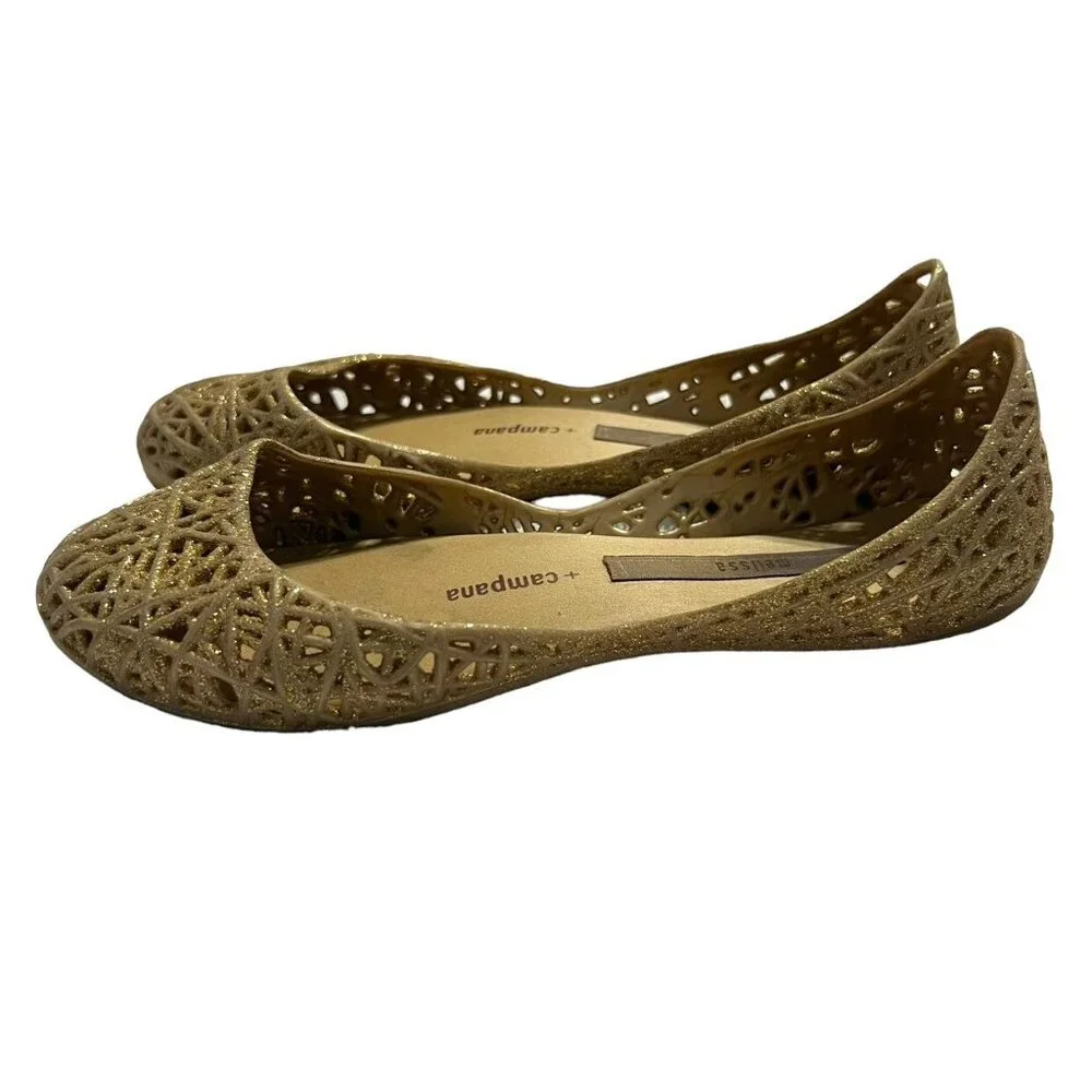Melissa + Campana Sz 1 Zig Zag Gold Glitter Flats